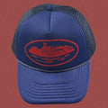 Vintage Blue Trucker Hat with Red Cruise Ship Graphic