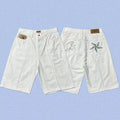 Corteiz Back Star Embroidery Heavyweight Denim Shorts - White
